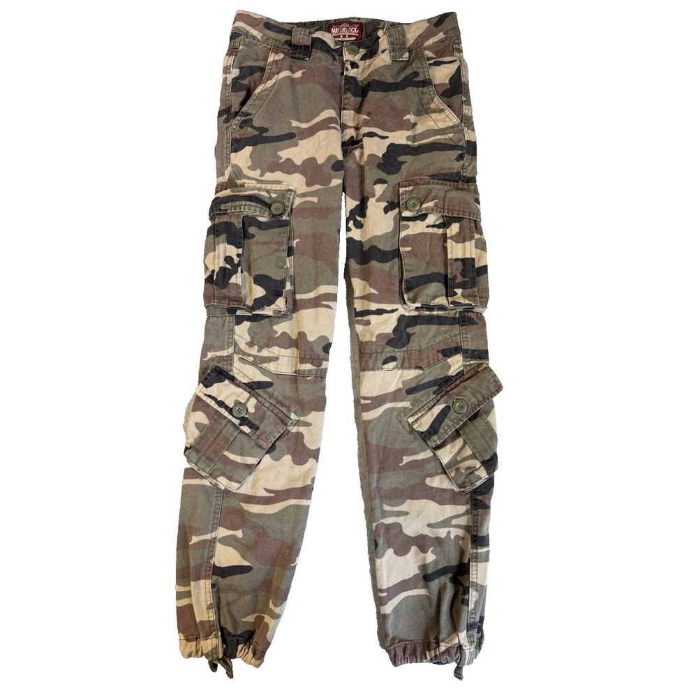Vintage Matchstick Woodland Camo Cargo Pants 28 Y2K Grunge Skate Tactical Pocket